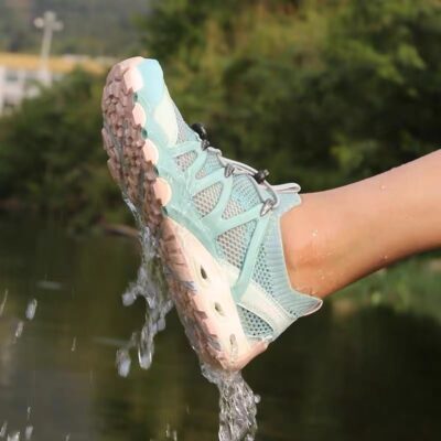 сквозная сетчатая обувь, берюзового цвета, женская летняя обувь, предназначена для отдыха на воде, летние сандалии из сетки, с быстрой шнуровкой